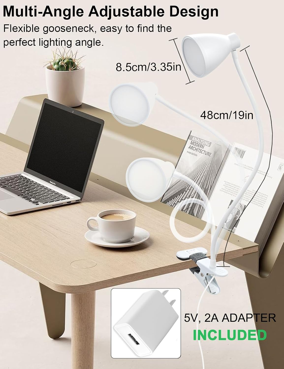 BOHON Desk Lamp with Clamp, Clip on Light, 5 Color 10 Brightness, Teal