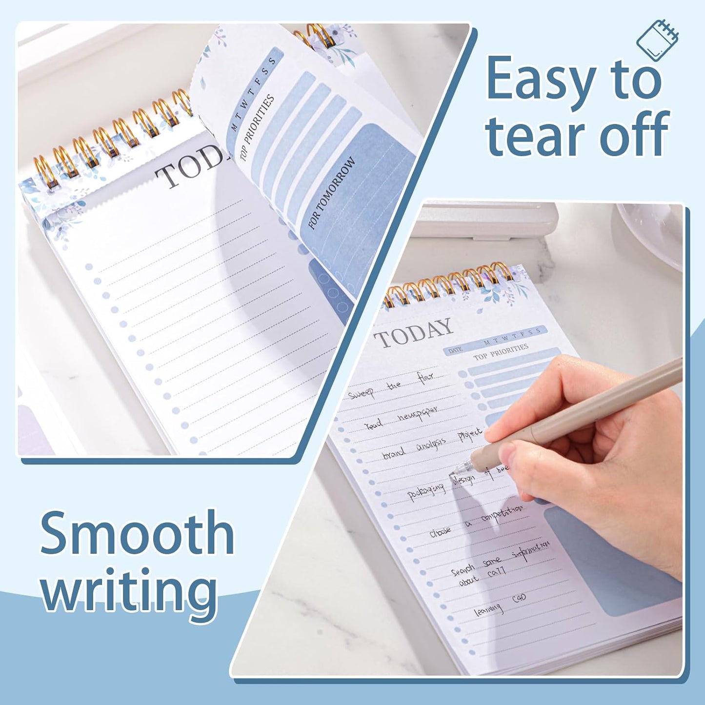 2 Packs To Do List Notepad, 104 Pages To Do List Notebook A5 Undated Daily Planner Notepad with Task Checklist Home Office School Supplies