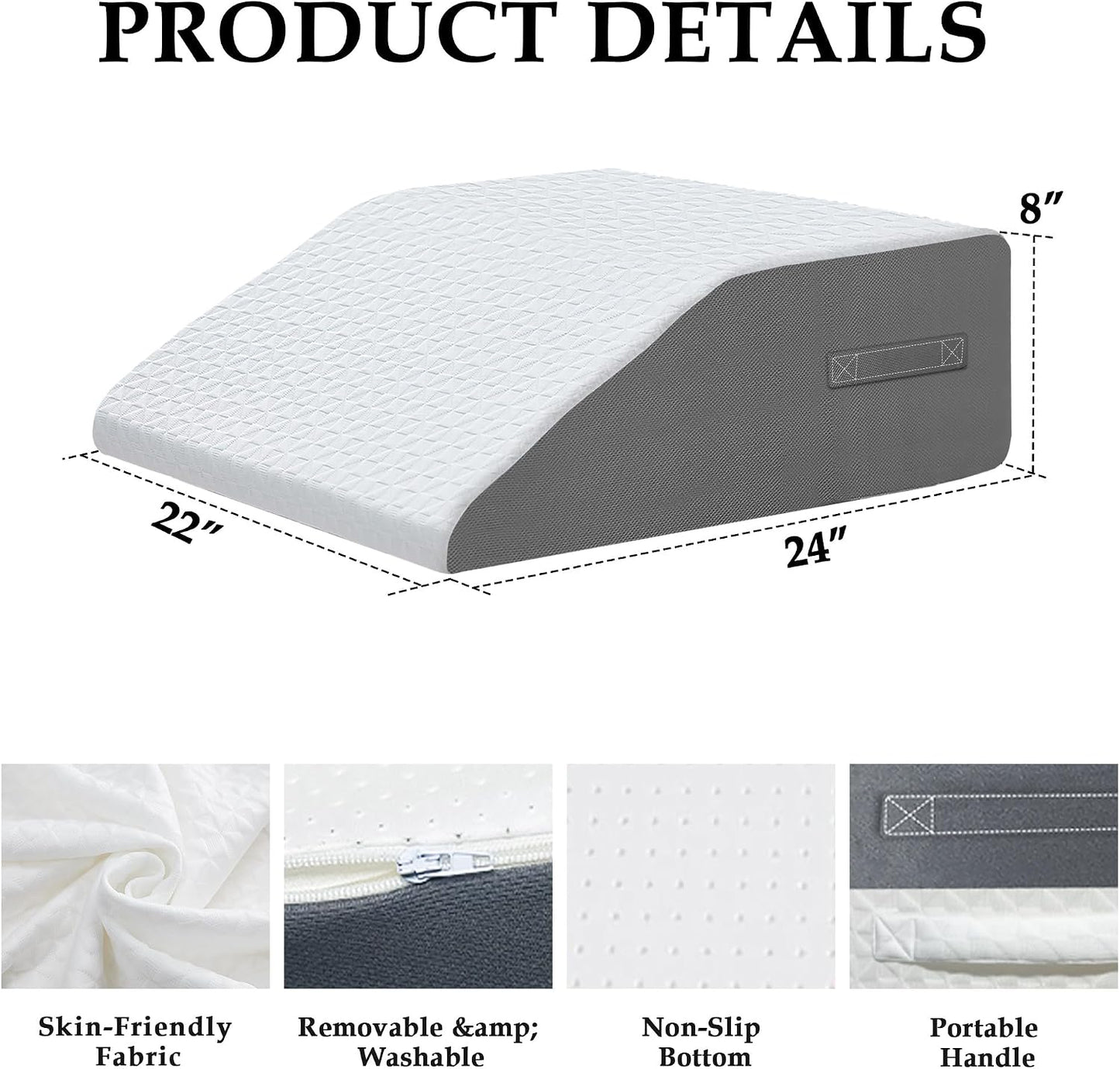 Wedge Pillow for Sleeping, 7.5" Memory Foam Bed Wedge Pillow
