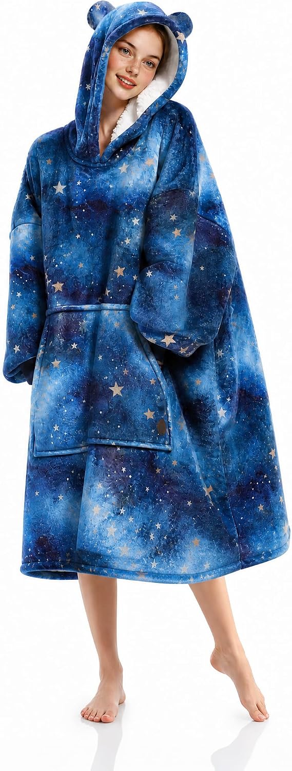 THREE POODLE Wearable Blanket Hoodie for Women, Oversized Sherpa Sweatshirt Blanket for Adults Men, Cozy Hooded Blankets, Gifts for Teen Girls Women Mom Sister