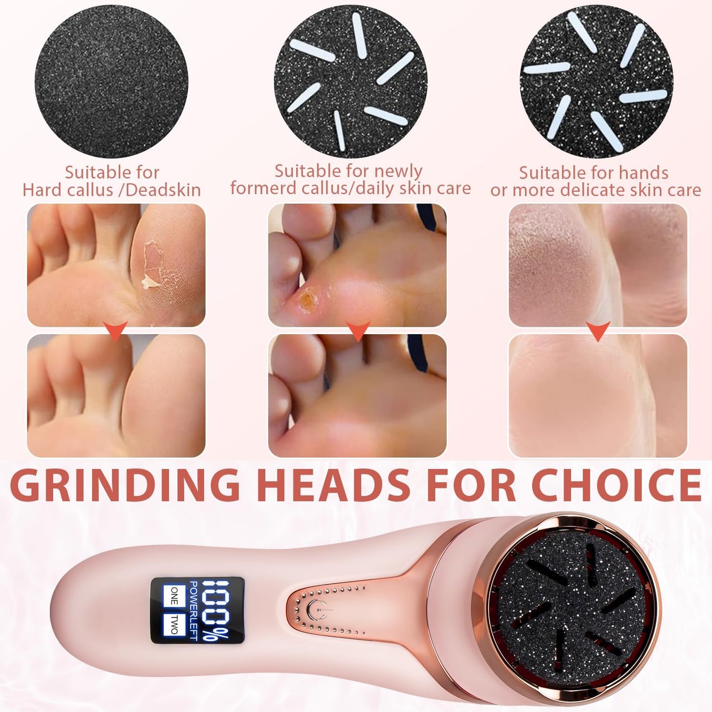 Electric Callus Remover for Feet with Vacuum, Professional Pedicure Tools Kit, Rechargeable Waterproof Foot File for Foot Care Deadskin Remover with 3Heads&2Speed,LCD Display