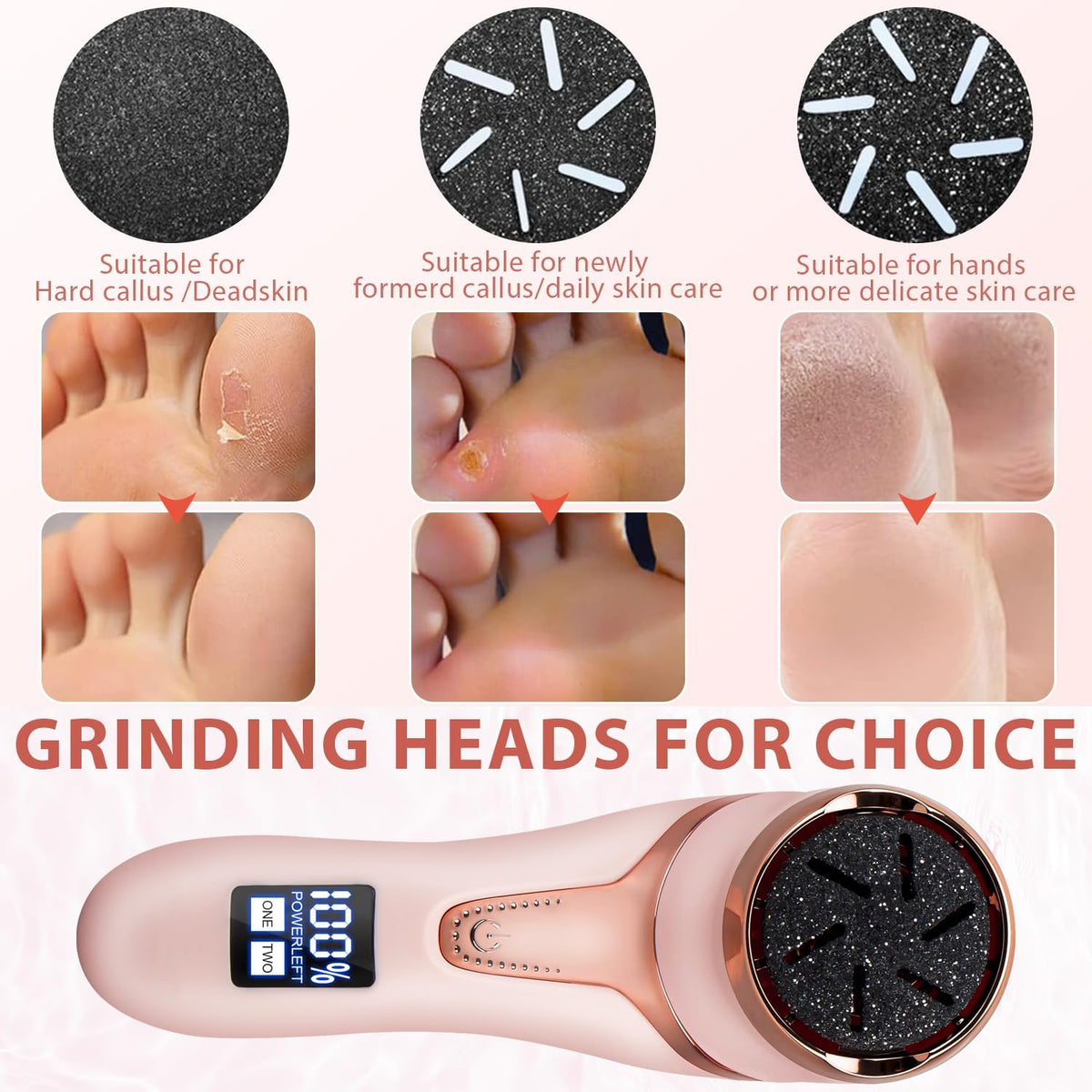 Electric Callus Remover for Feet with Vacuum, Professional Pedicure Tools Kit, Rechargeable Waterproof Foot File for Foot Care Deadskin Remover with 3Heads&2Speed,LCD Display