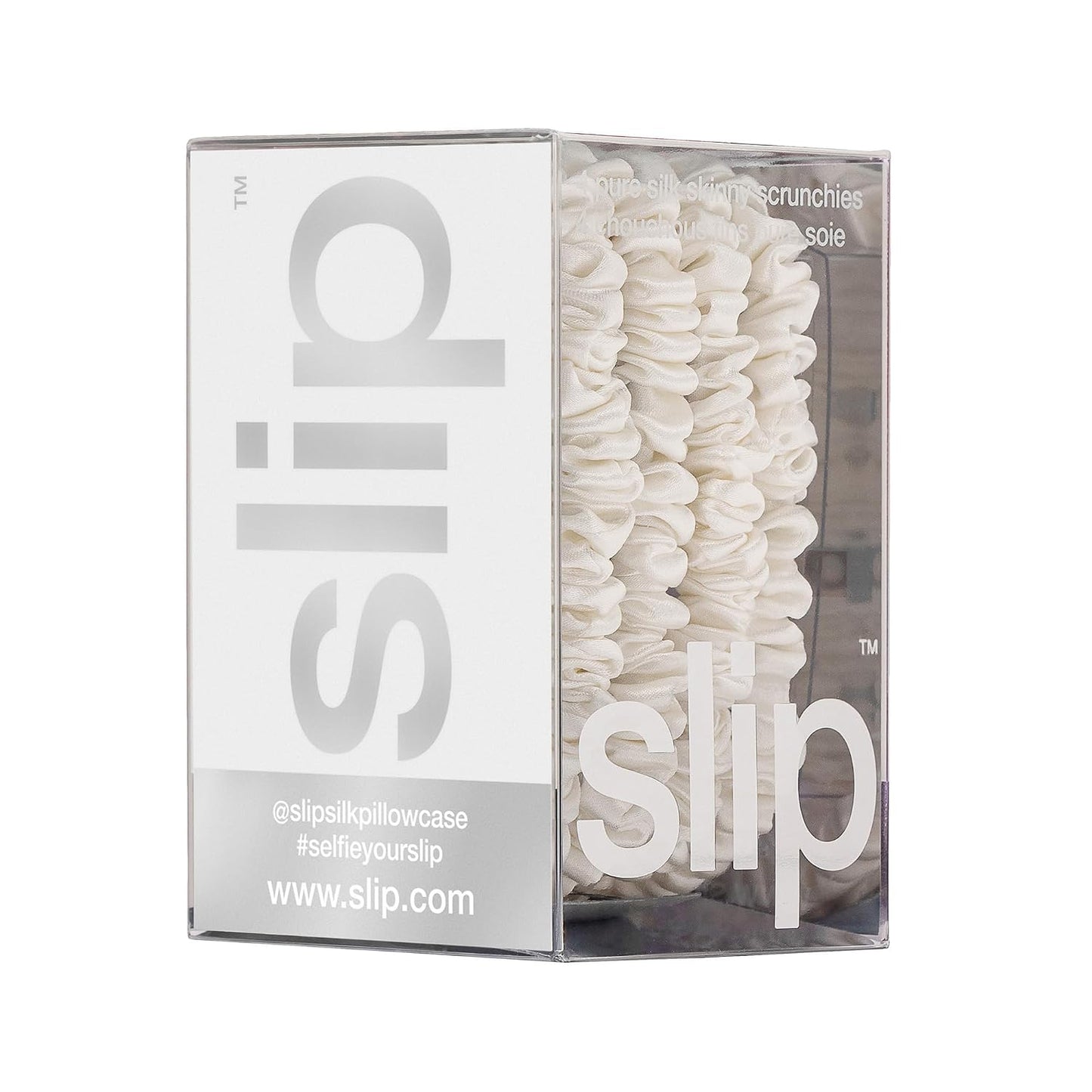 Slip Silk Hair Ties — Skinny Silk Black Scrunchies, No Damage, No Crease, Anti-Breakage |100% Mulberry Silk | All Hair Types | Made with Proprietary Slipsilk™ | Set of 4