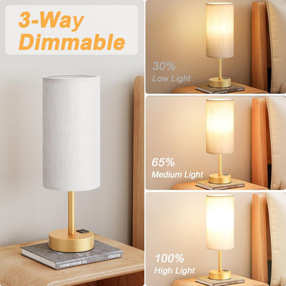 Dicoool Touch Table Lamp for Bedroom, 3 Way Dimmable Bedside Lamp with USB C & A Charging Ports - Small Desk Lamp for Dorm Room, College, Kids, Office, Living Room, White