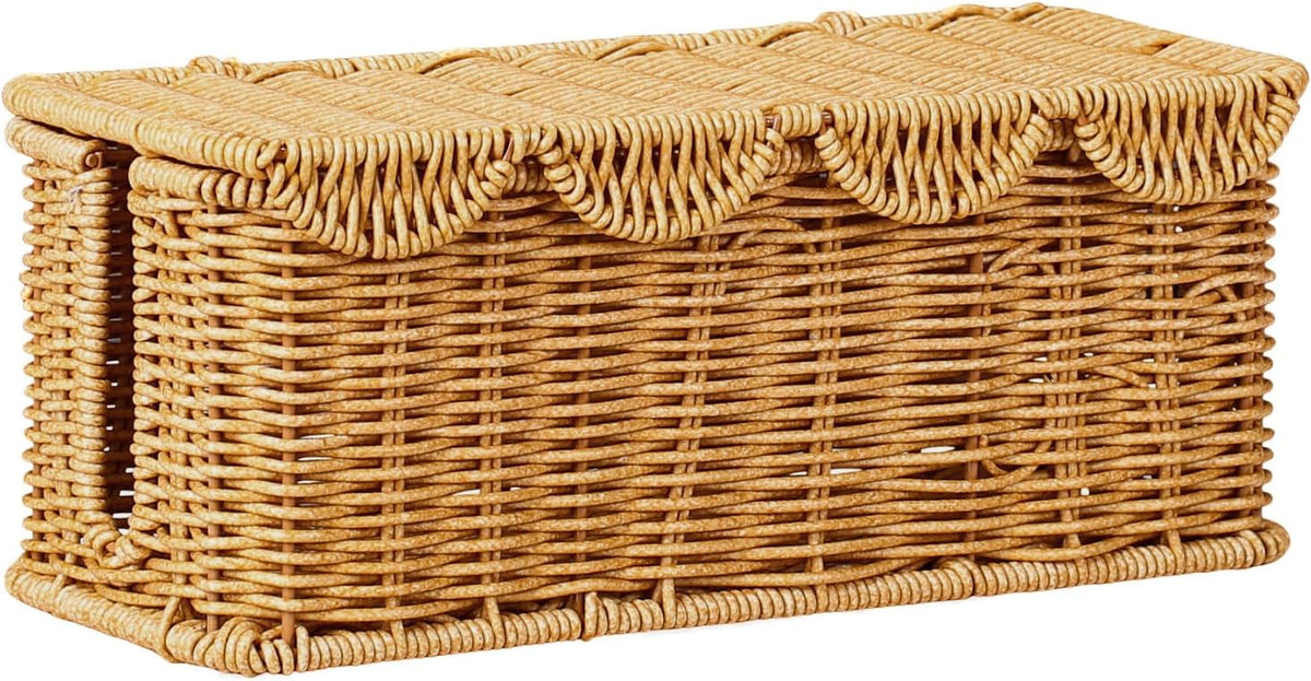 Cable Management Box Handwoven Faux Rattan Cord Basket with Lid (Scallop)