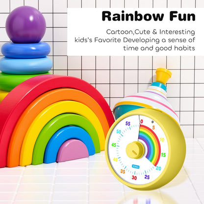 Visual Timer for Kids, 60-Minute Countdown Timer for Classroom Office Kitchen, Desk Timer Kids Time Management Tools with Silent Operation, Pomodoro Time Rainbow Pattern (Grass Green)