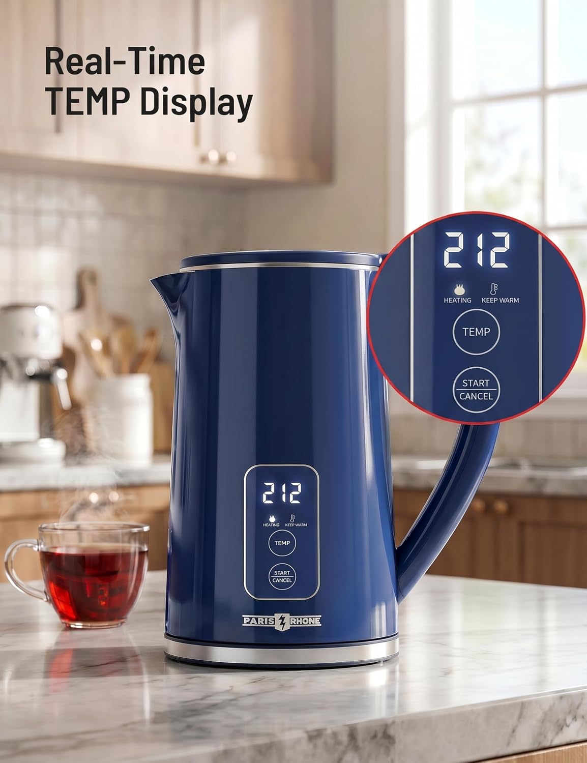 Electric Kettle Temperature Control, 1.7L Extra Large Electric Tea Kettle, 4H Keep Warm Hot Water Kettle with 6 Presets, LED Screen Electric Kettles for Family Meal Party Office Break Room