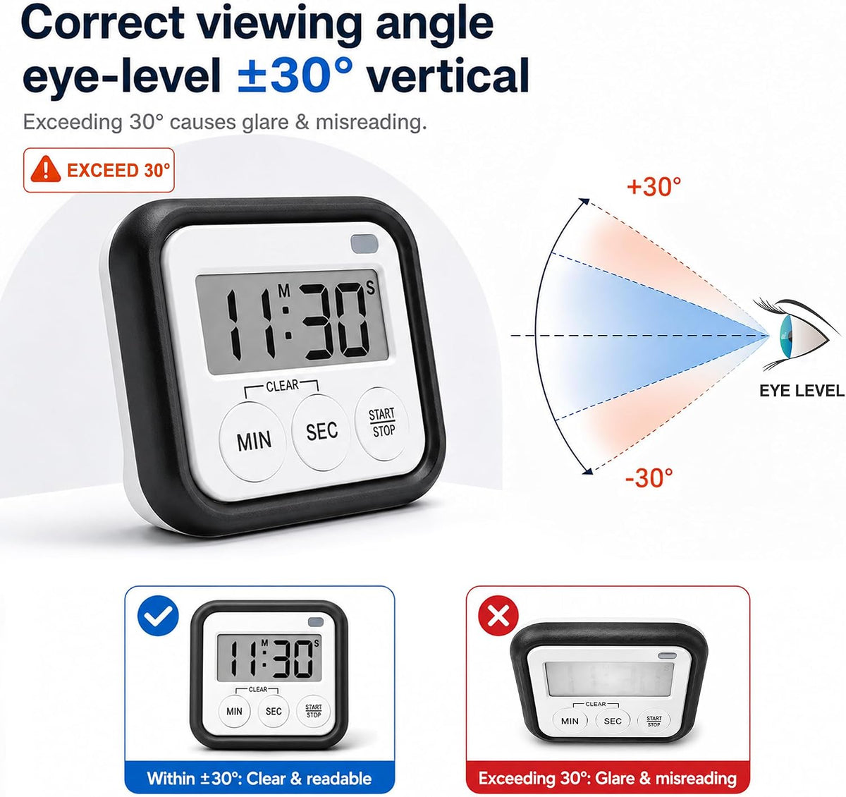 Timer, Kitchen Timers for Cooking Classroom Timer for Kids Teachers Magnetic Digital Timers 2 Pack, Black