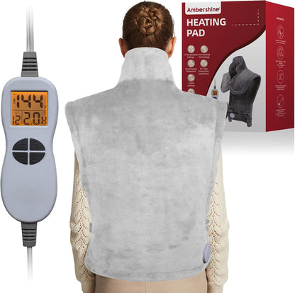 Ambershine 17''x33'' XXXL King Size Heating Pad with 12 Temperature Settings & 4 Auto-Off Countdown Timers, Pain Relief for Back/Neck/Shoulders/Abdomen/Legs(Dark Teal)