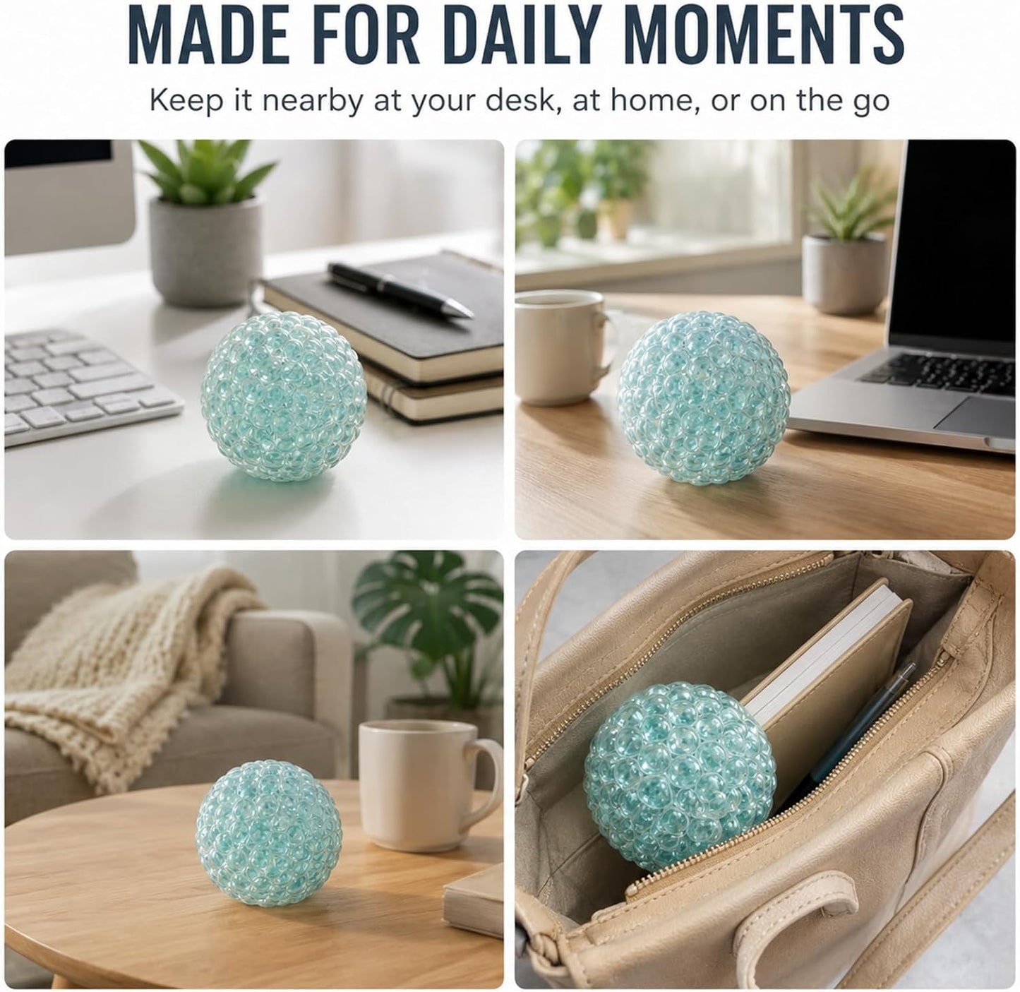 Handmade Stress Relief Balls for Adults, Soft Squeeze Fidget Toy with Rustling Sound, Portable Sensory Desk Toy for Office and Home (1 Blue)