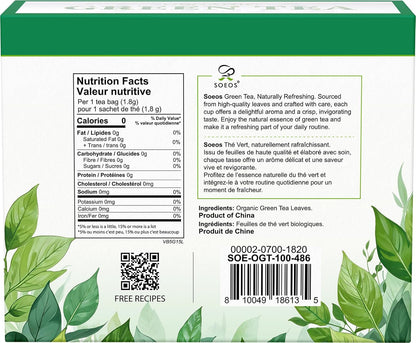 Soeos Organic Rooibos Tea, 100 Count (Pack of 1), Naturally Sweet Herbal Tea, Caffeine Free, USDA Organic, Red Rooibos Tea Bags, Farmed in South Africa 9oz (250g)