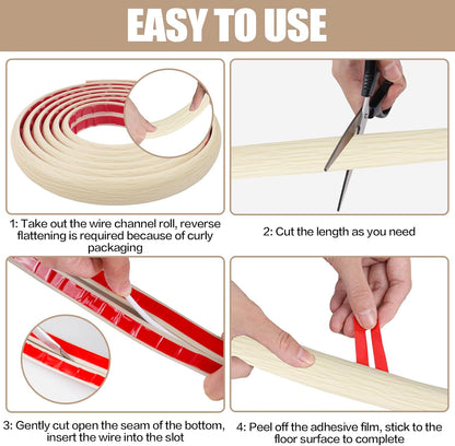 Floor Cord Cover Self Adhesive Cord Hider,10FT Cable Management, Extension Strip Protector for Wires, Prevent Cable Trips for Offices, Gyms, Exhibitions Cavity 0.39"(W) x 0.27"(H) BrownWood