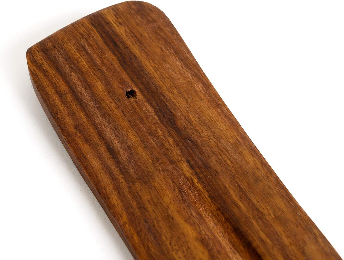 Wooden Incense Holder for Sticks with Inlays of Brass Crescent Moon 10 inches Long