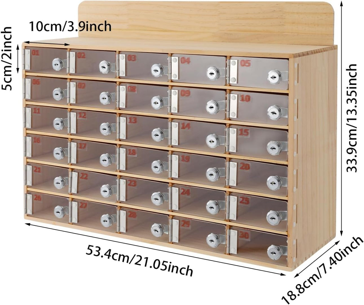 20-Slot Cell Phone Locker Box, Wood/Acrylic, Wall/Desk with Locks and Keys