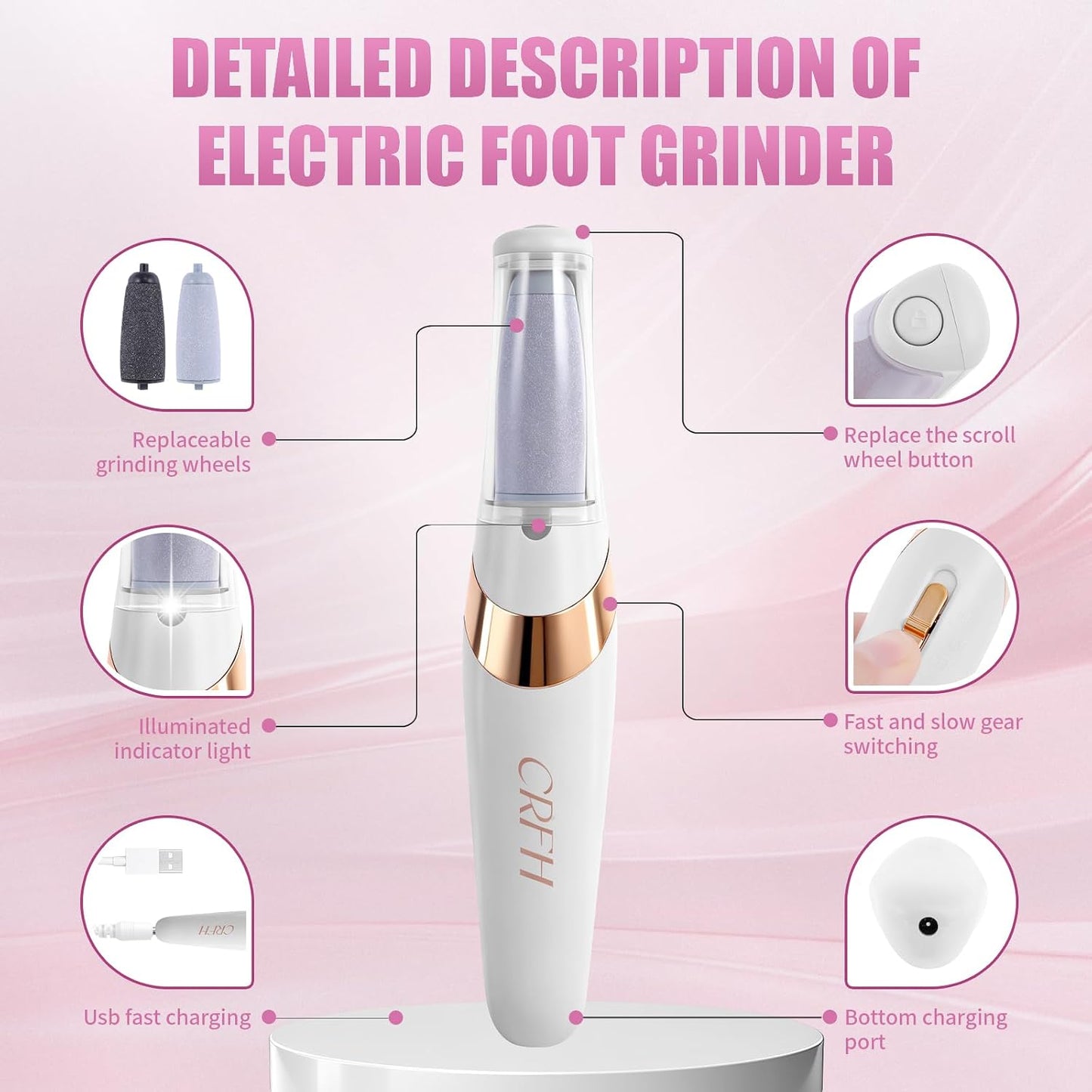 Pedicure Tool, Foot Callus Remover, Electric Pedicure Set, Foot Care, Removes Rough Dead Skin on The Feet, Making Your Feet Smooth. (Pink)