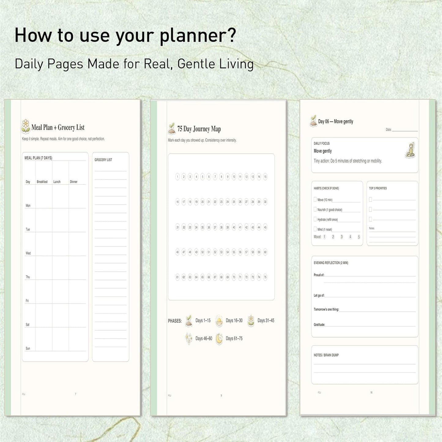 75-Day Soft Challenge Planner (Undated) – Gentle Habit Tracker & Daily Wellness Journal, 5-Minute Routine, Tiny Actions System, Reflection Prompts, Milestone Check-Ins