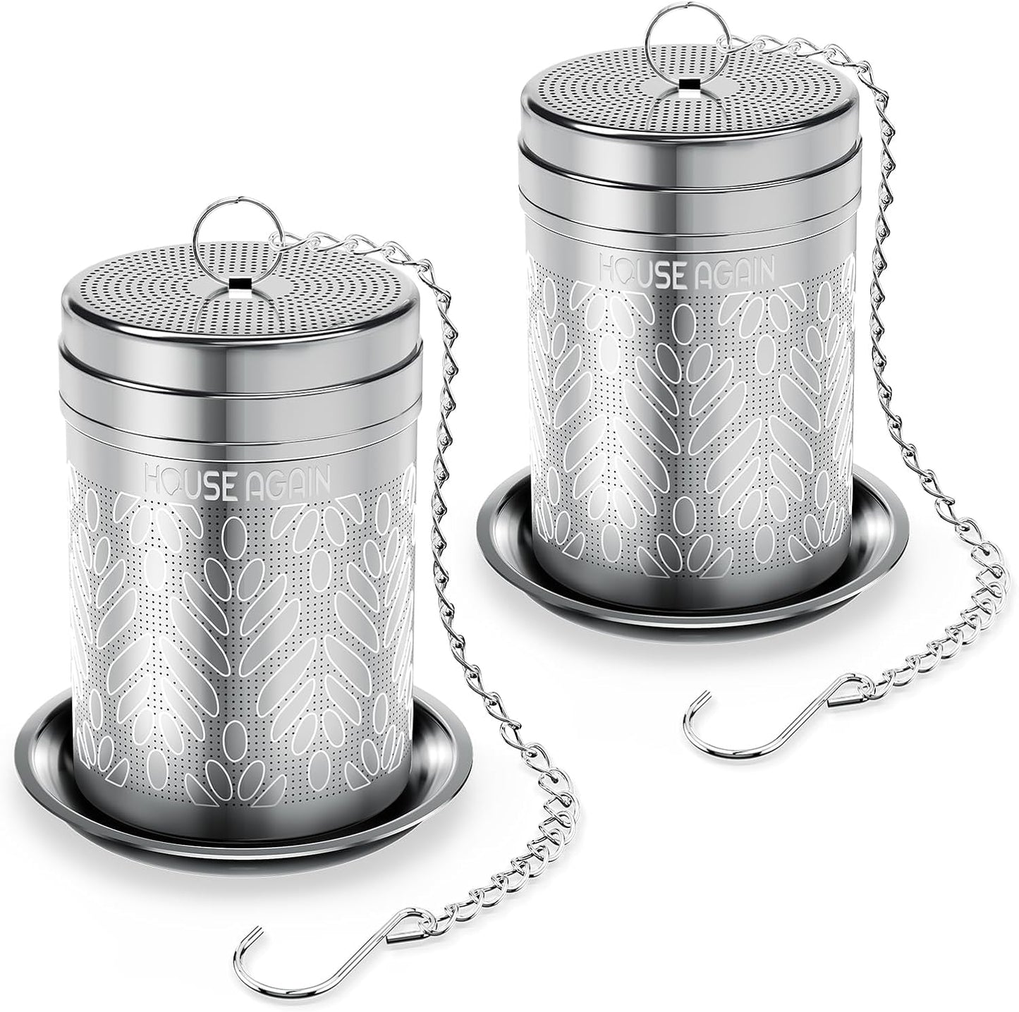 House Again Large Tea Infusers, Extra Fine Mesh Tea Strainers for Loose Tea, Slim Threaded Lid & 304 Stainless Steel, Filter Bags Diffusers, Loose Leaf Tea Steeper for Brew Tea Spices & Seasonings