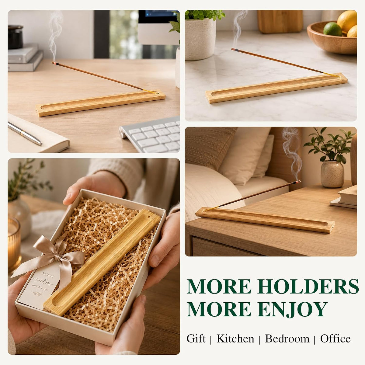 6 Pack Bamboo Incense Holders for Sticks, Ash Catcher Design