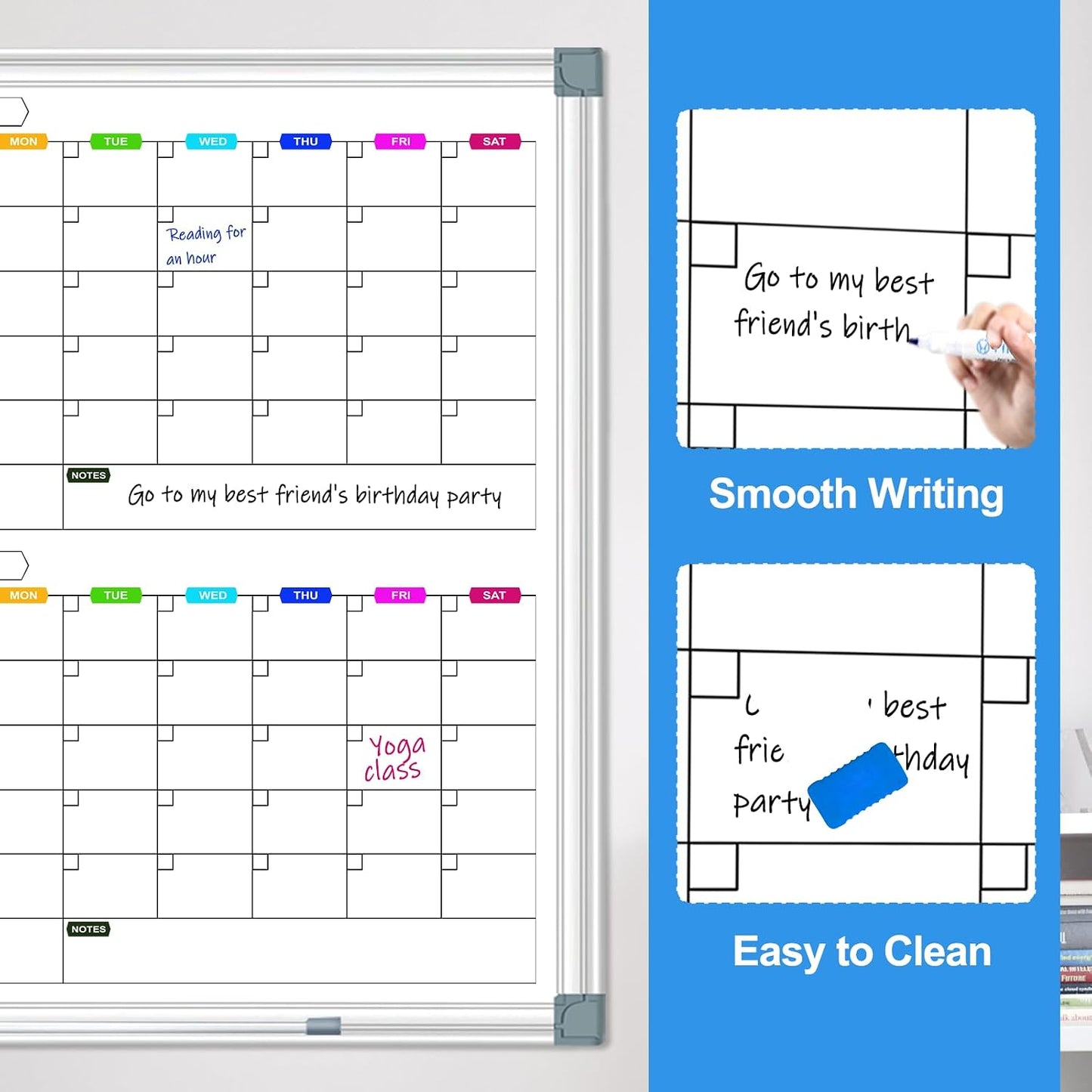 Dry Erase Board Calendar for Wall, 36" x 24" Monthly Whiteboard