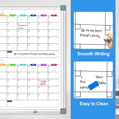 Dry Erase Board Calendar for Wall, 36" x 24" Monthly Whiteboard