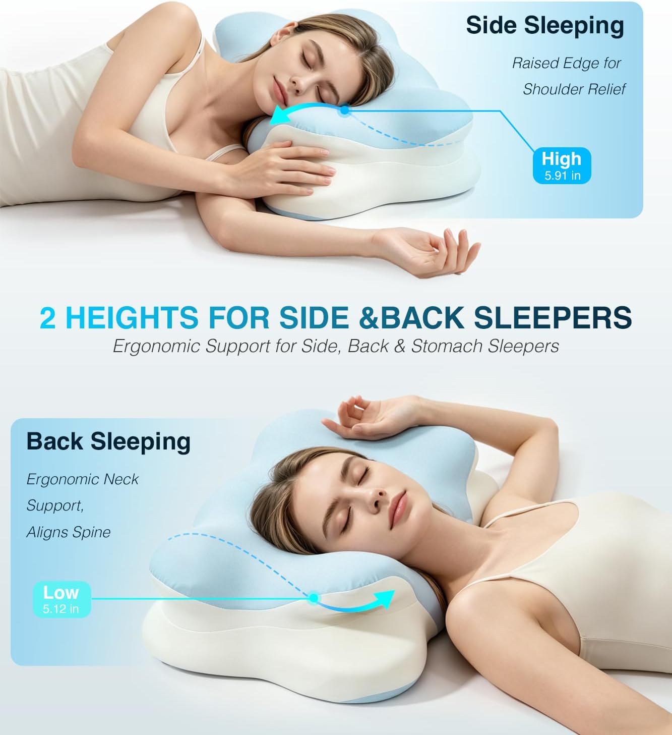 Ergo Pillow for Sleep Apnea, Cervical Neck Pillow for Neck Pain & Snoring Relief, Ergonomic Cooling Memory Foam Contour Bed Pillow, Orthopedic Neck Support for Side Back Stomach Night Sleepers