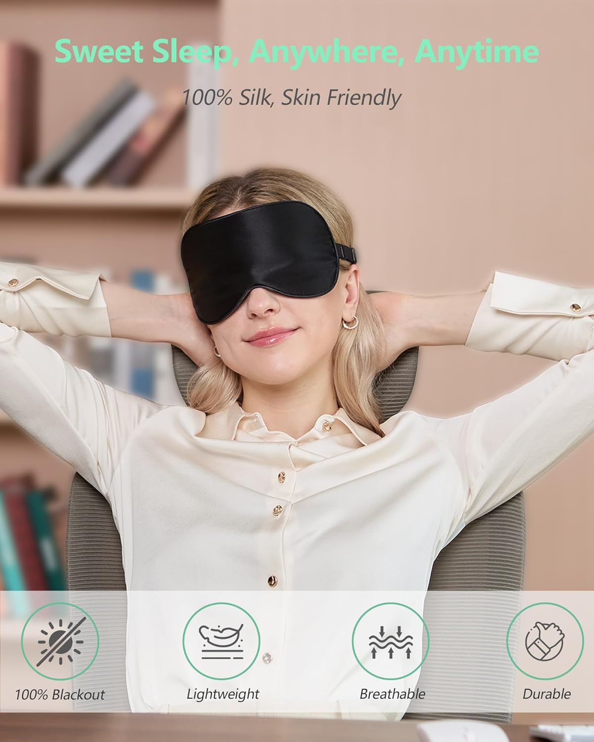 BeeVines 100% Real Mulberry Silk 2 Pack Sleep Mask, Natural Pure Silk Eye Masks with Adjustable Strap for Sleeping, Block Light Eye Sleep Shade Cover, Reduces Puffy Eyes Traveling Gifts