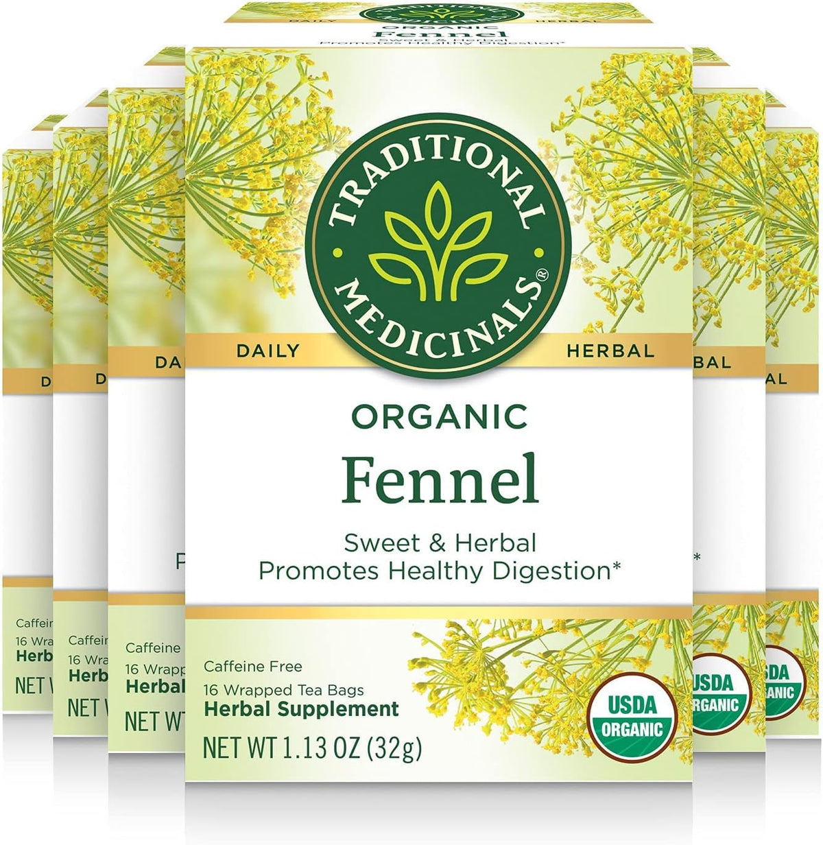 Traditional Medicinals Organic Fennel Herbal Tea, Promotes Digestive Health, (Pack of 6) - 96 Tea Bags Total