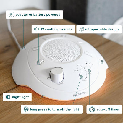 Homedics SoundSleep White Noise Sound Machine, Silver, Small Travel Size with 6 Relaxing Nature Sounds, Portable Therapy for Home, Office, Nursery, Auto-Off Timer