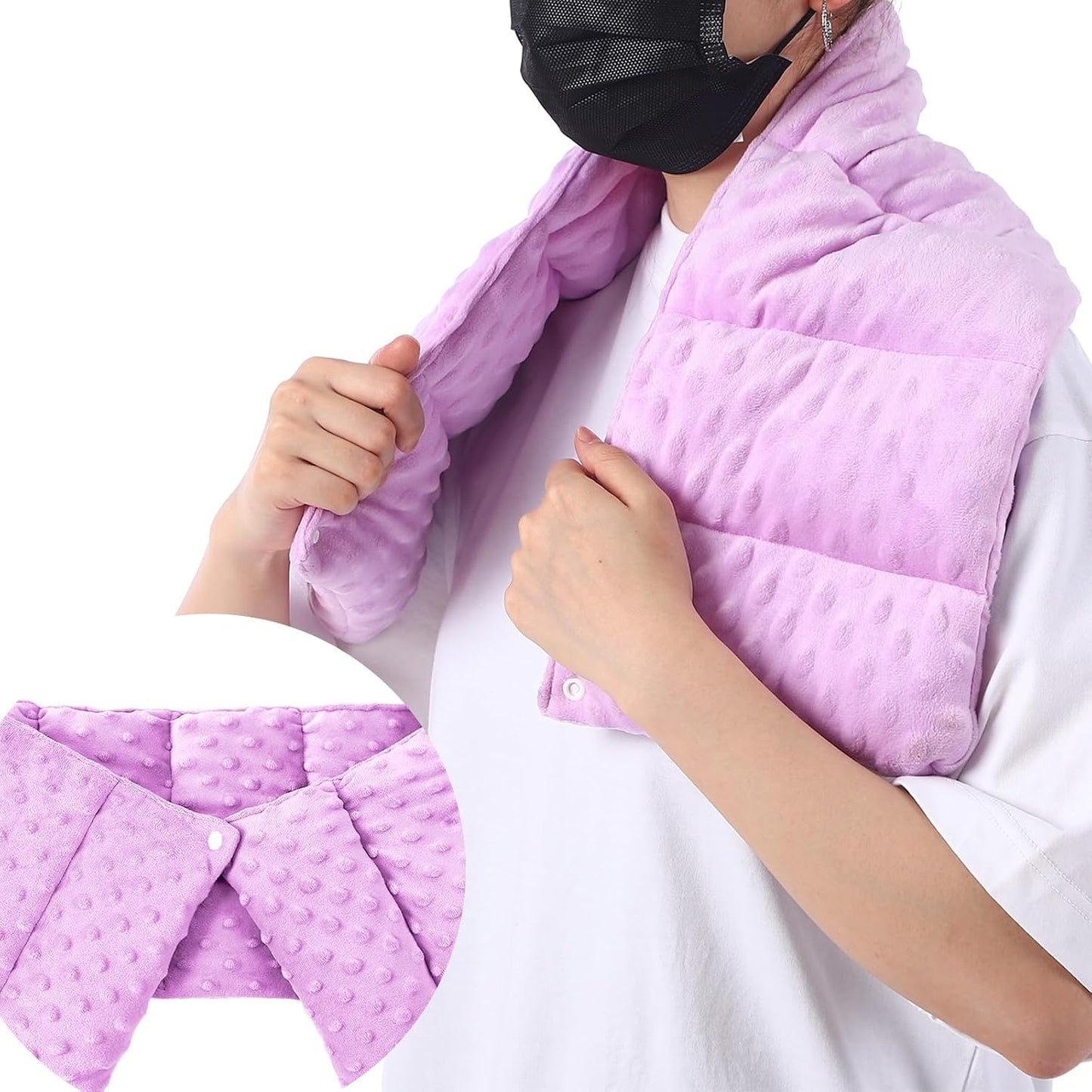 SmoothNovelty 4 lb Sensory Weighted Neck Wrap 32 x 8 Inch Shoulder Wrap Weighted Neck Shoulder Pad Glass Bead Filled Dual Texture for Adults Relaxation(Purple)