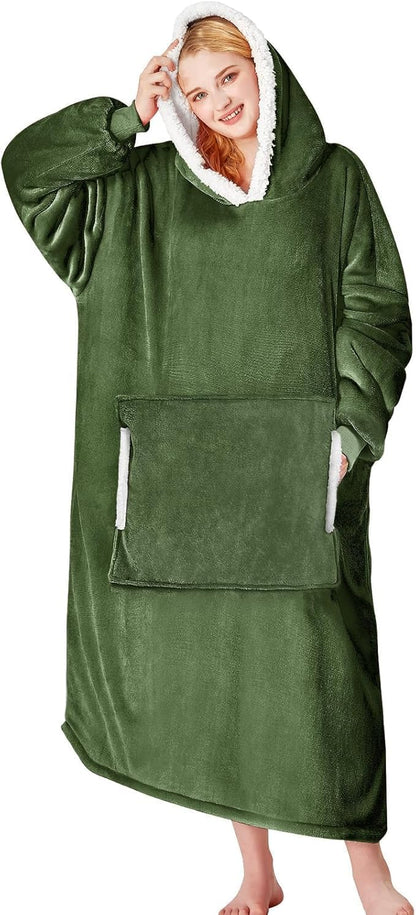 yescool Wearable Blanket Hoodie, Flannel Sherpa Fleece Blanket Sweatshirt for Adults Women Men,One Size Fits All - Colors B