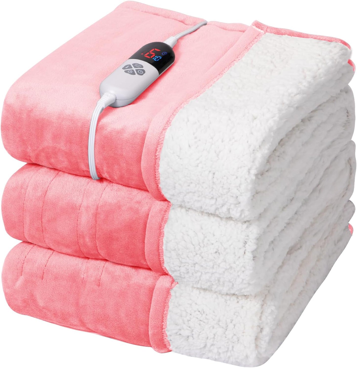 Heated Blanket Throw 50" x 60" - Soft Flannel Sherpa Electric Blanket Throw with 5 Heating Levels & 4 Hours Auto Off, Machine Washable, Ideal Gift for Grandma (Purple)