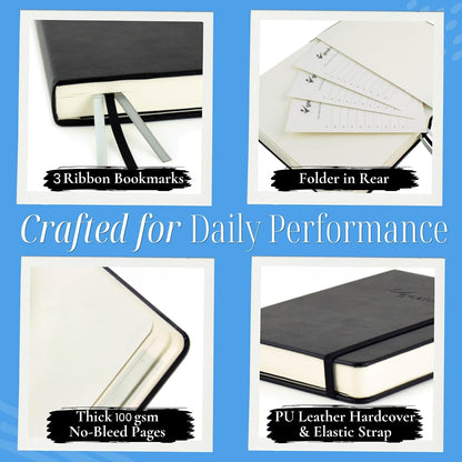 Goal Crazy Undated Planner – 90 Day Guided Journal & Productivity Organizer, A5 Daily & Weekly Planner with Goal Setting, Habit Tracker, To Do List, Academic & Work Calendar, Leather Hardcover - Black