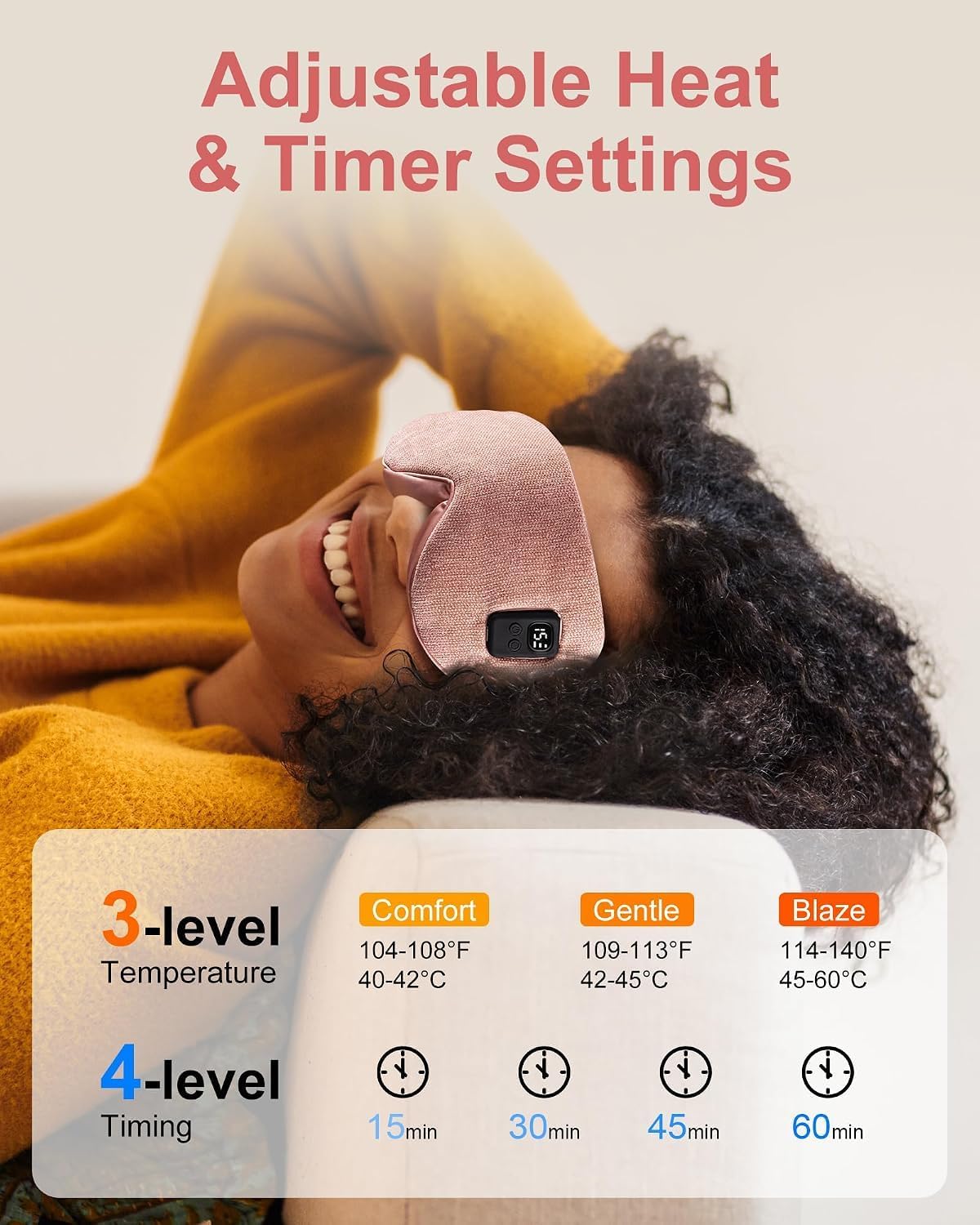 Heated Eye Mask for Dry Eyes: Warm Compress for Digital Tired Eyes, Stye Relief - Cordless, Adjustable Heat & Timer Settings - Airplane/Road Travel, Sleep aid, Office nap Pink