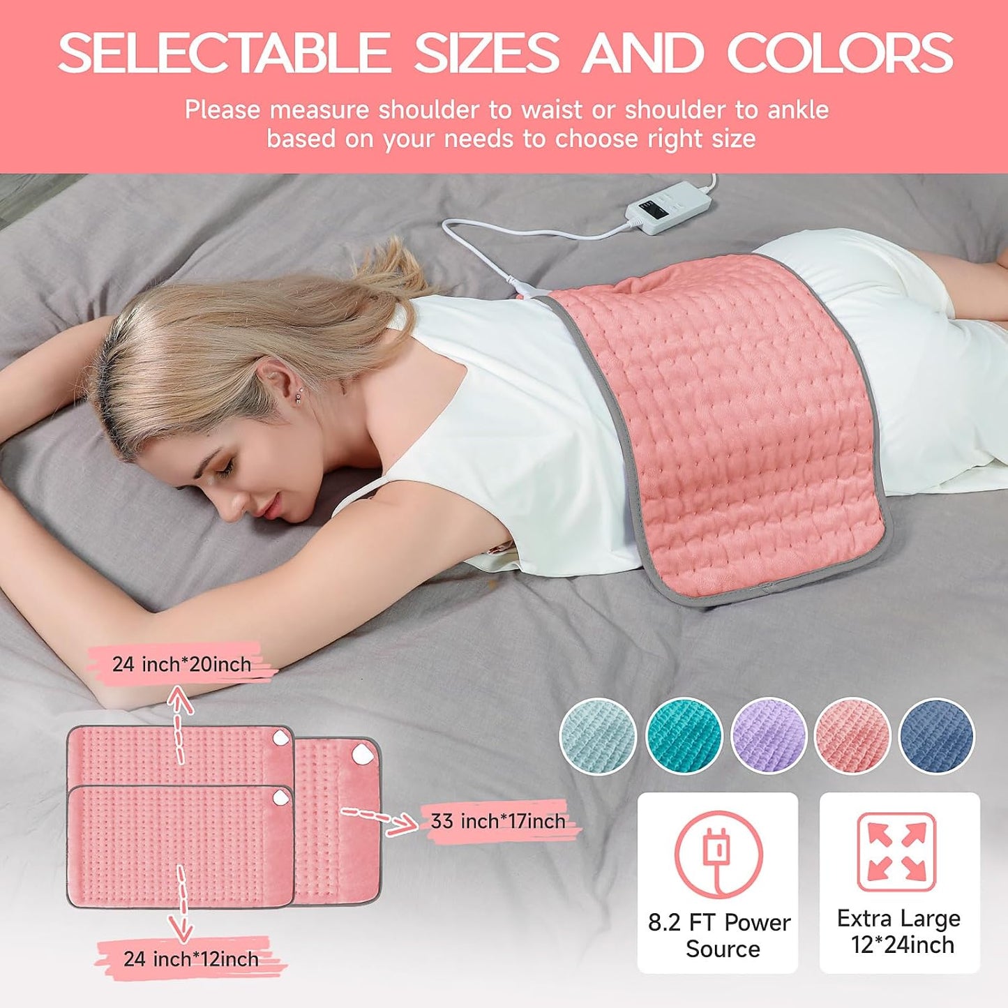 Heating Pad for Period Cramps, Heating Pad for Back/Neck/Shoulder Muscle Pain, 6 Heating & 4 Timer Setting, Auto Shut Off, Dry/Moist Heat & Machine Washable, Birthday Christma s Gifts for Women Mom