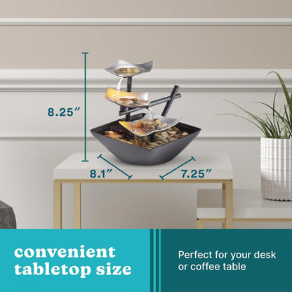 Homedics Tabletop Water Fountain, 3 Tier Indoor Waterfall Fountain with Natural River Rocks, Quiet Pump for Relaxation, Zen Home & Office Desk Décor, AA Battery Powered