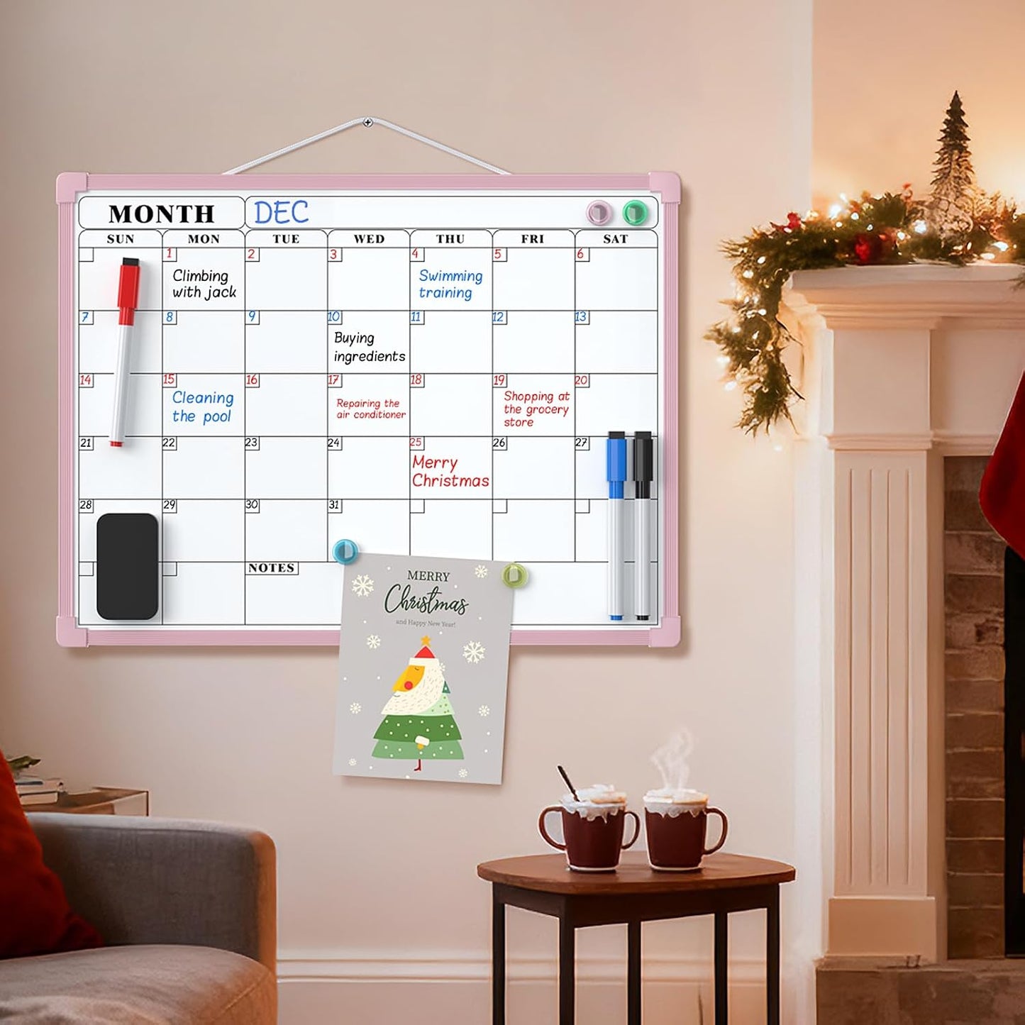MaxGear Monthly Calendar Dry Erase Board for Wall, 16"x12", White Frame | Double-Sided, Hanging Small White Board, Portable Whiteboard for Planning, Drawing, Memo, to Do List, Home, Kitchen, Office