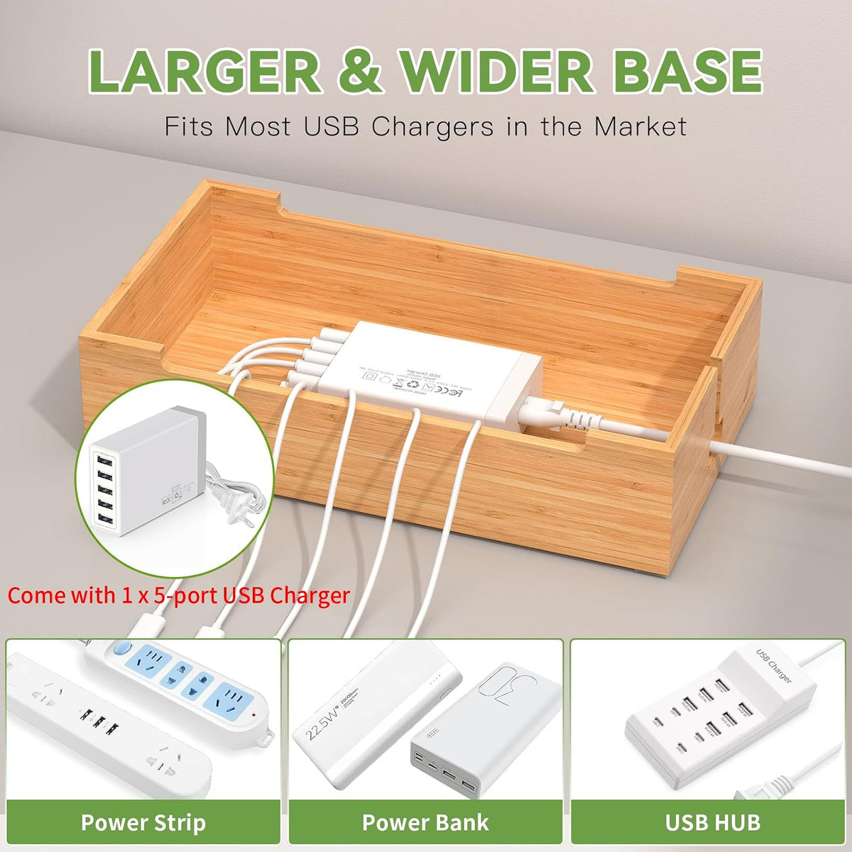 Pezin & Hulin Cell Phone Charging Station for Multi Devices-Natural Bamboo
