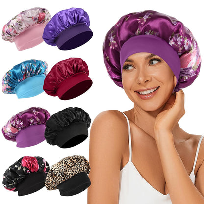 4Pcs Satin Bonnet Silk Bonnet, Hair Bonnet for Sleeping | Elastic Wide Band Silk Sleep Cap, Soft and Breathable, Black Red Purple Gold