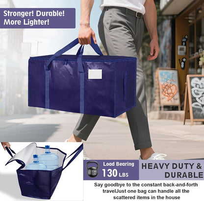 Moving Bags Extra Large - Heavy Duty Storage Totes with Wrap-Around Handles & Reinforced Zippers - Foldable Moving Box Alternative, Water-Resistant for Dorm, Closet & Under Bed Storage (Clear)
