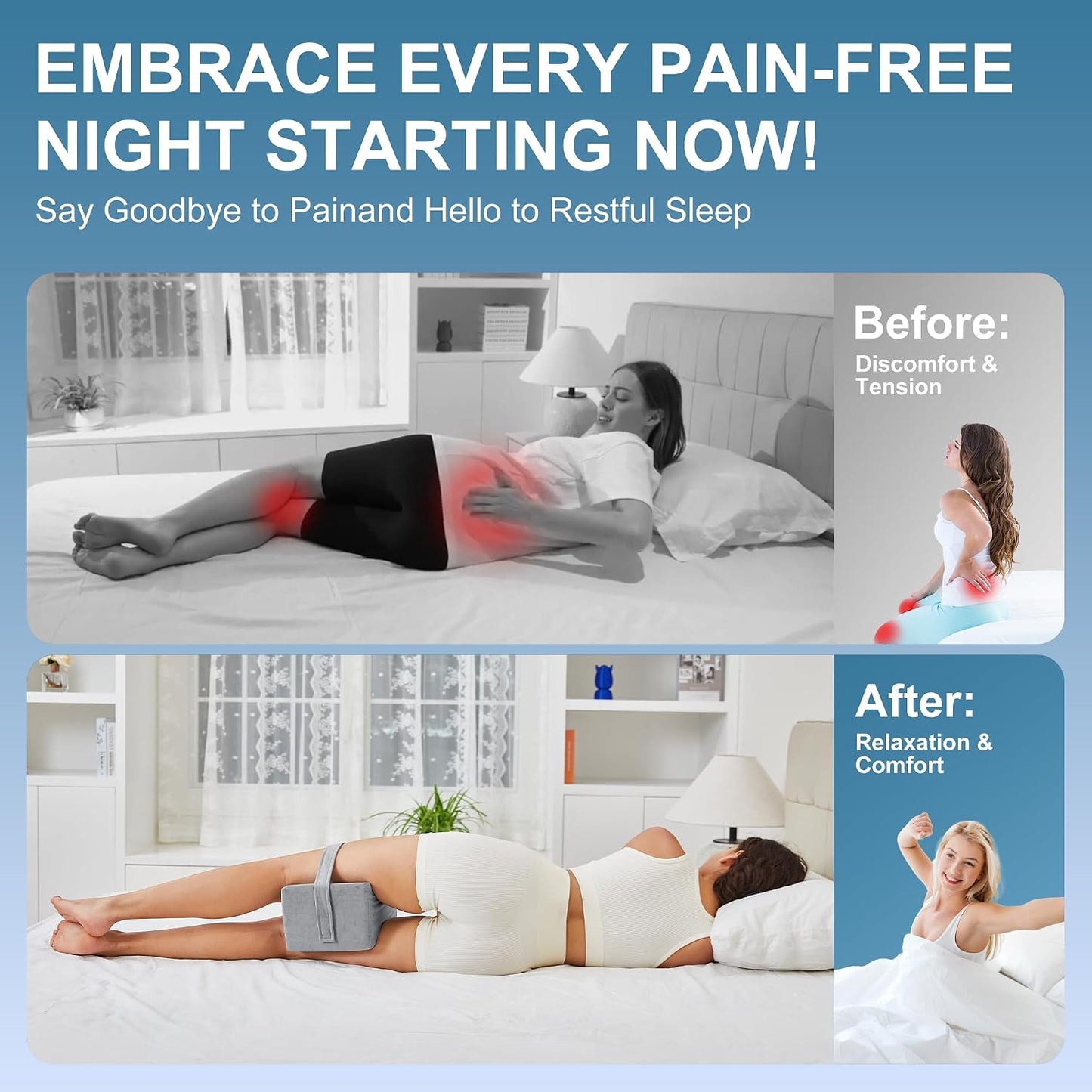UJPFEO Knee Pillow for Side Sleepers, Leg Pillow for Sciatica, Back, HIPS, Knees, Joints Pain Relief,Pillows for Between Legs While Sleeping Spine Alignment Support & Relieves Pressure