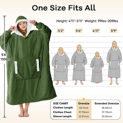 yescool Wearable Blanket Hoodie, Flannel Sherpa Fleece Blanket Sweatshirt for Adults Women Men,One Size Fits All - Colors B