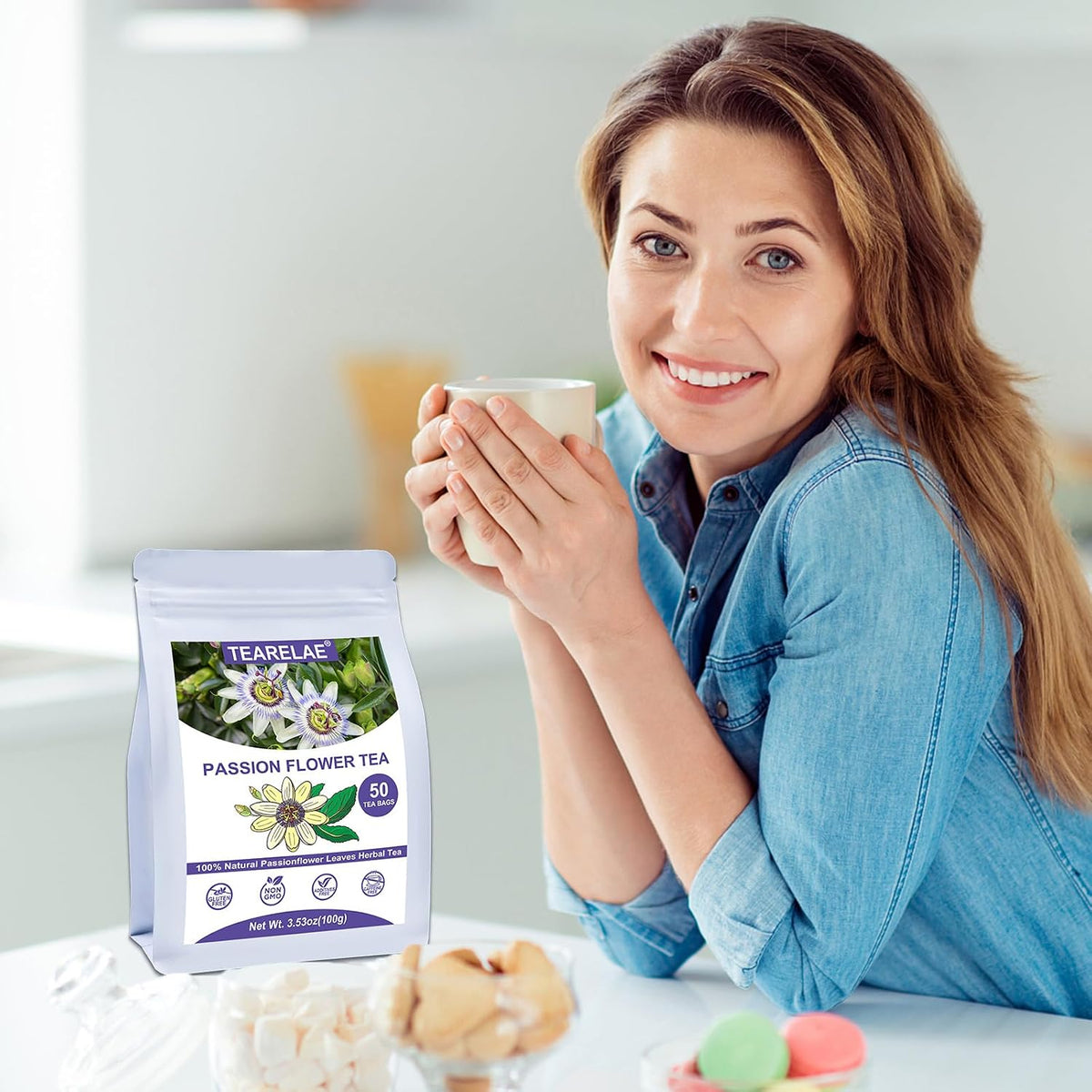 TEARELAE Passion Flower Tea, 50 Herbal Tea Bags, Te De Pasiflora