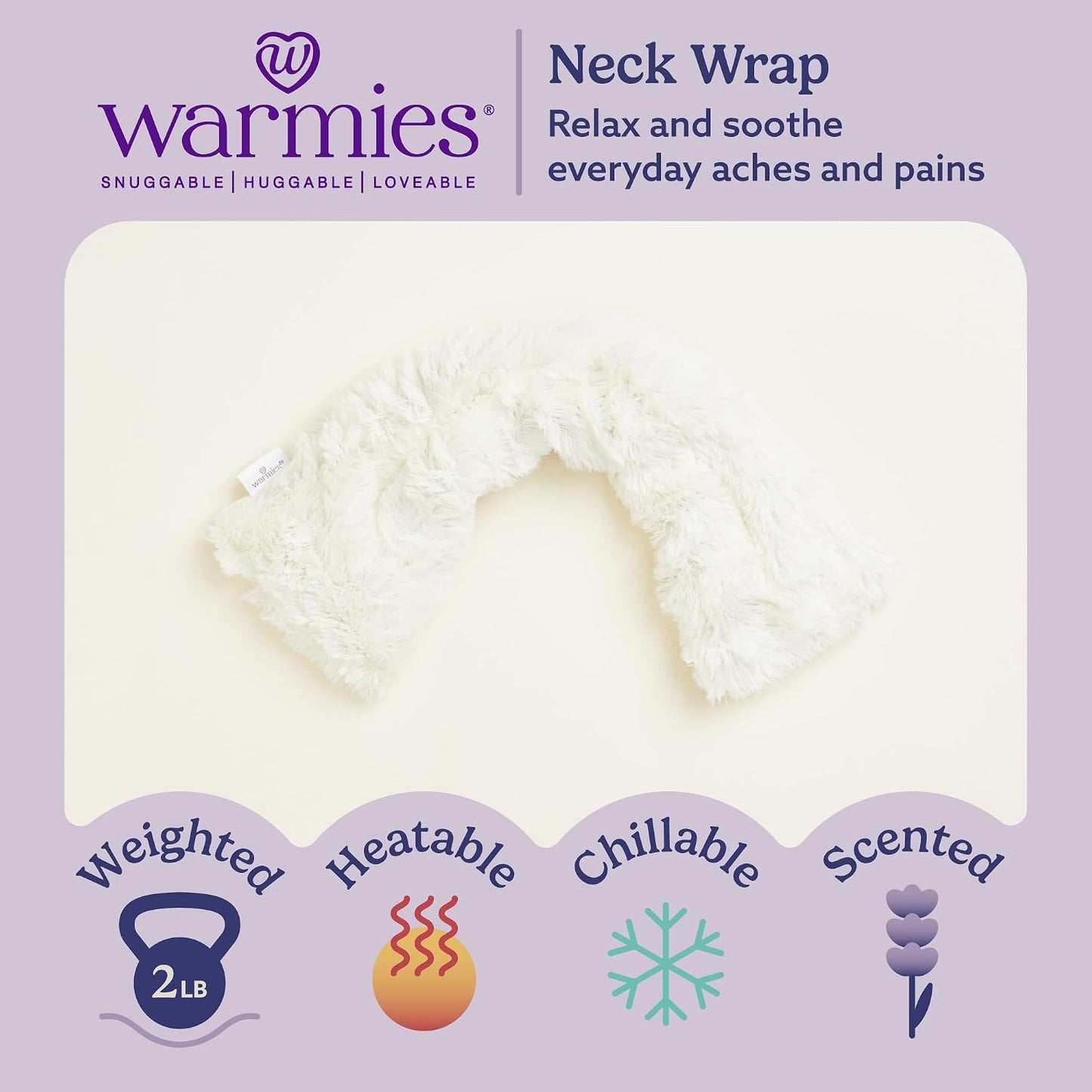 warmies Microwavable Neck & Shoulder Wrap - Weighted Neck Wrap - Microwavable Heat Pack for Shoulders - Chillable Heating Pad with Lavender for Aches & Pain - Marshmallow Gray, 19 x 5 x 3 in, 2 lb