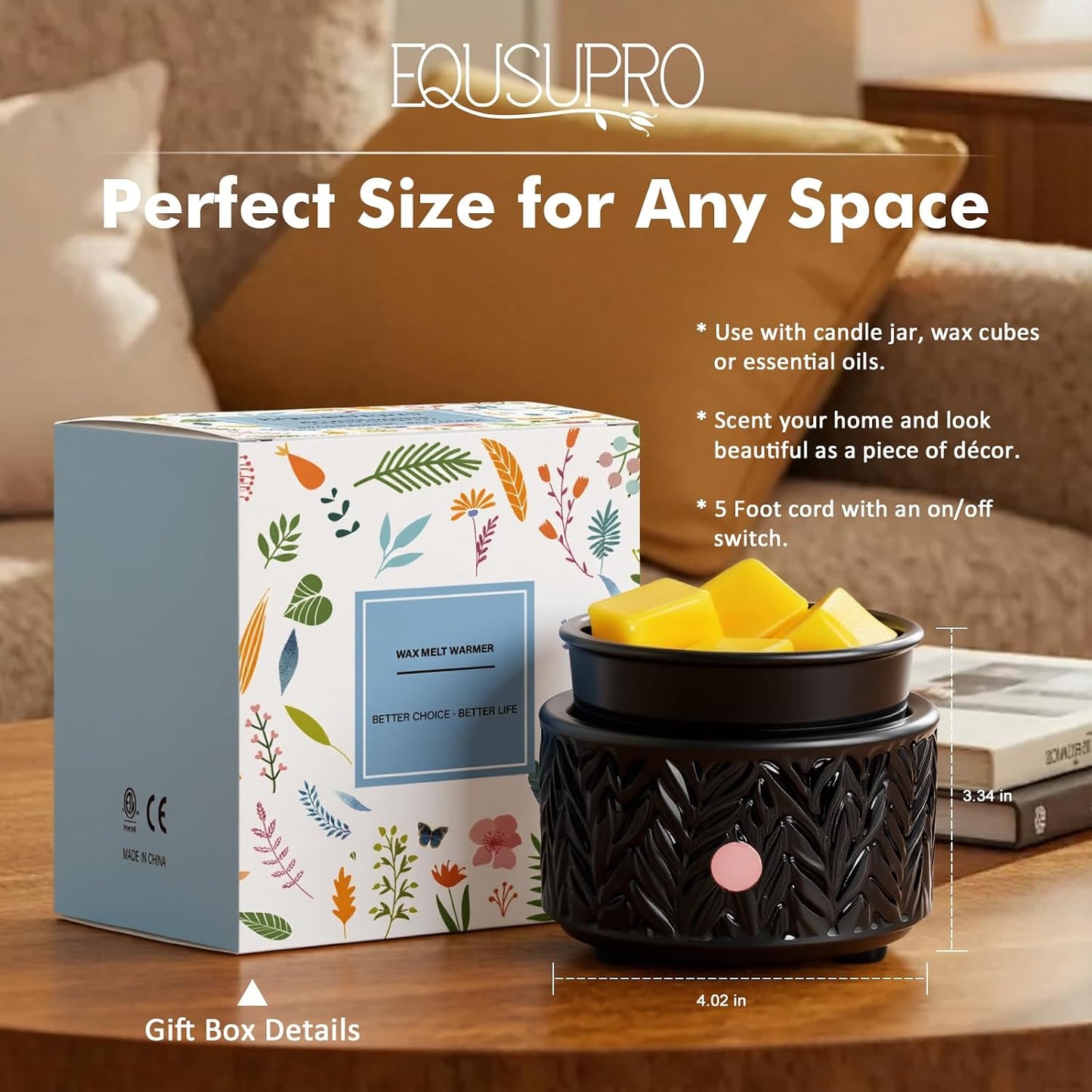 EQUSUPRO Wax Melt Warmer for Scented Wax Melts 3-in-1 Electric Ceramic Candle Wax Warmer Burner Fragrance Wax Melter for Home Office Bedroom Gift & Decor (Leaf)