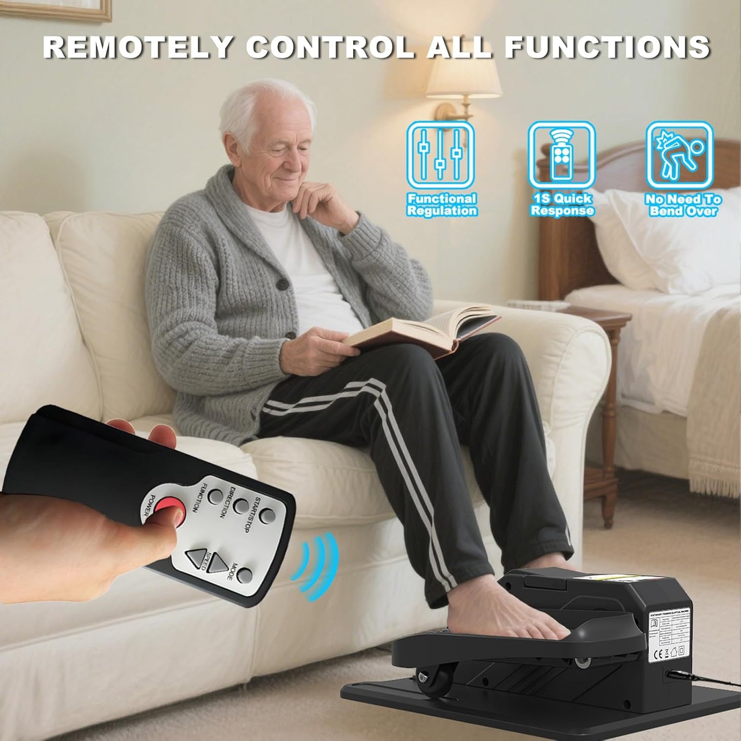 Under Desk Elliptical Machine, Electric Elliptical Leg Exerciser for Senior, Quiet and Compact Electric Seated Pedal Exerciser for Home with Monitor, Remote Control and 12 Adjustable Speeds