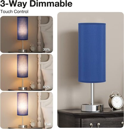 Dicoool Touch Table Lamp for Bedroom, 3 Way Dimmable Bedside Lamp with USB C & A Charging Ports - Small Desk Lamp for Dorm Room, College, Kids, Office, Living Room, White