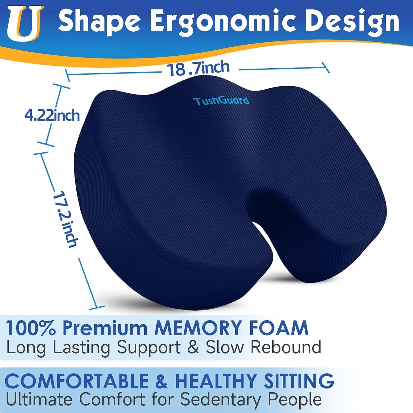 TushGuard Seat Cushion for Office Chair Memory Foam Non-Slip Desk Seat Cushion Back, Coccyx, Sciatica, Tailbone Pain Relief Butt Pillow for Office Chair, Car, Wheelchair, Black