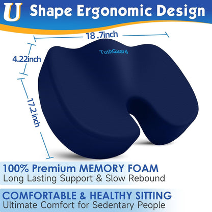 TushGuard Seat Cushion for Office Chair Memory Foam Non-Slip Desk Seat Cushion Back, Coccyx, Sciatica, Tailbone Pain Relief Butt Pillow for Office Chair, Car, Wheelchair, Black