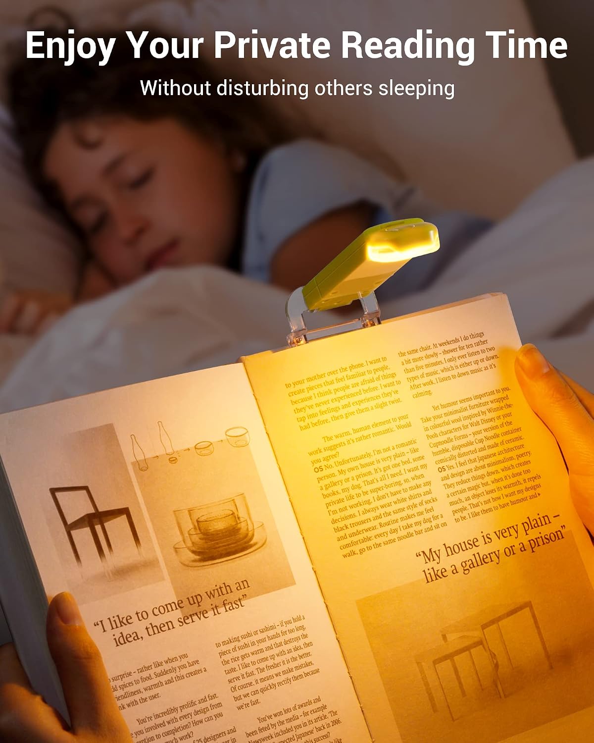 DEWENWILS Book Reading Light, Amber Warm Clip On LED with 3 Adjustable Brightness for Eye Protection, Rechargeable USB, Perfect for Bookworms, Kids (White)