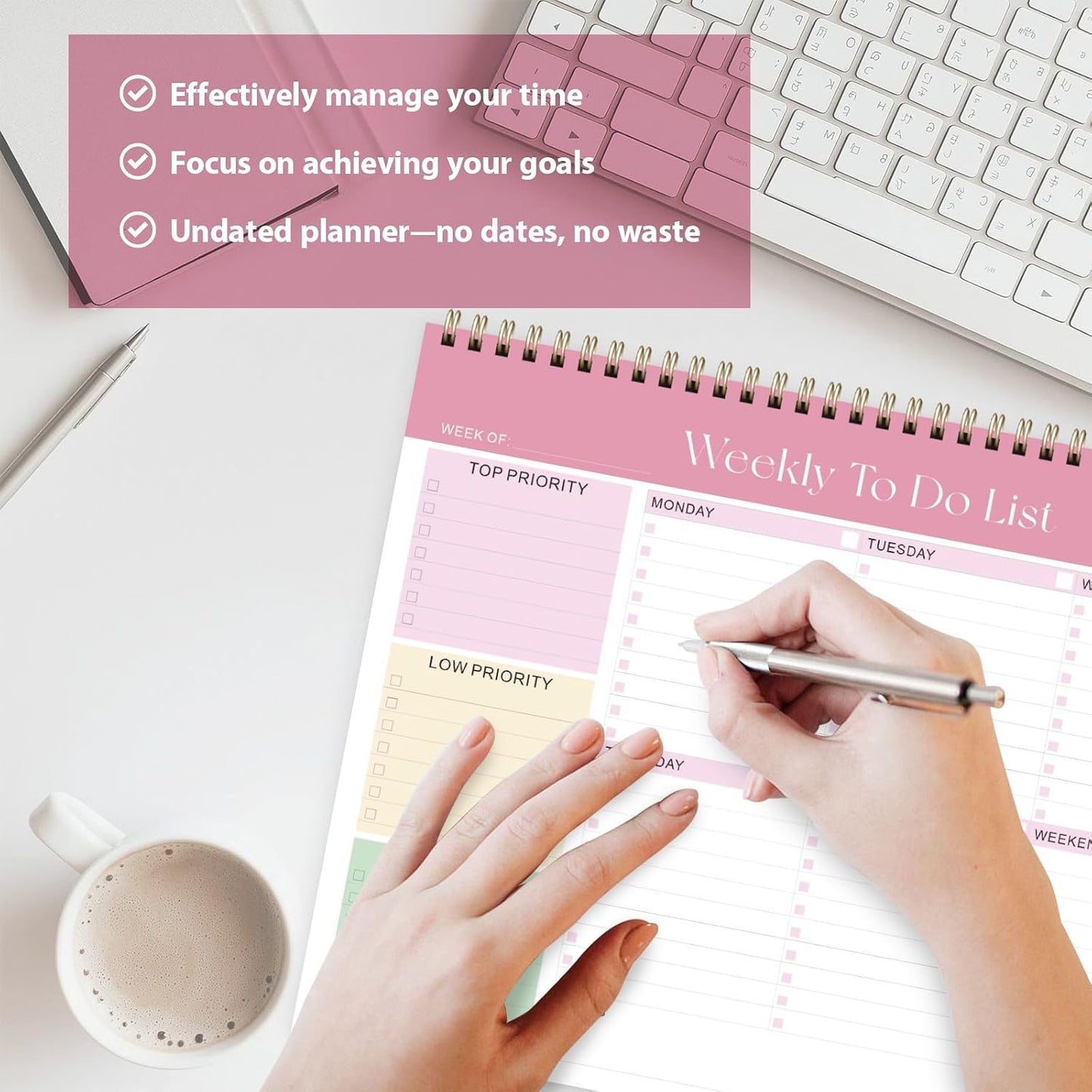Weekly To Do List Notepad, Undated Planner with 52 Sheets (8.5''x11'') | Desk Accessories and Supplies, Women & Man, Home School & Work